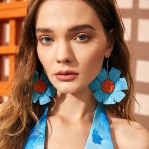 For Love And Lemons Blue and Orange Flower Earrings